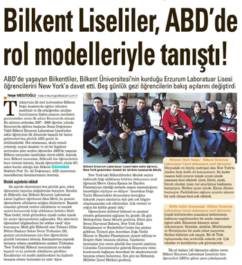 Bilkent Liseliler, ABD'de rol modelleriyle tant! 