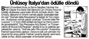 Ünlüsoy İtalya’dan Ödülle Döndü
