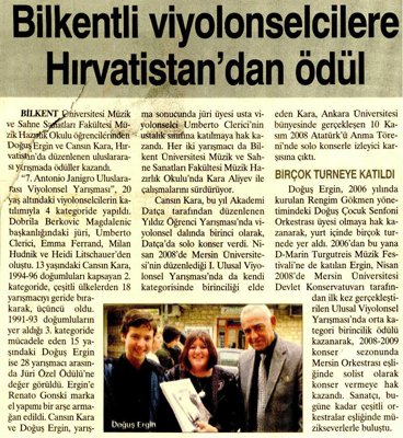 Bilkentli viyolonselcilere Hrvatistan'dan dl